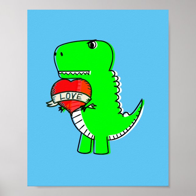 Póster Dinosaurio Día de San Valentín lindo (Frente)
