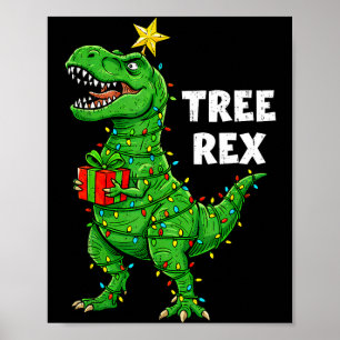Póster Dinosaurio divertido de Navidad árbol rex dino san