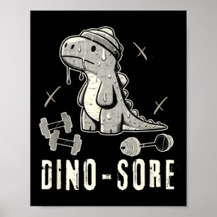 Póster Dinosaurio Divertido Gimnasio T-rex Culturismo Lev