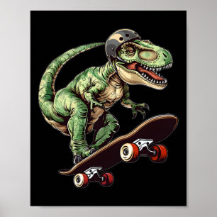 Póster Dinosaurio Divertido T Rex En Monopatín Patinando 