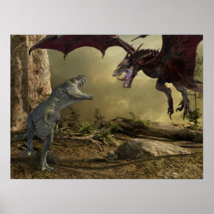 Póster Dinosaurio Dragon Tyrannosaurus Batalla