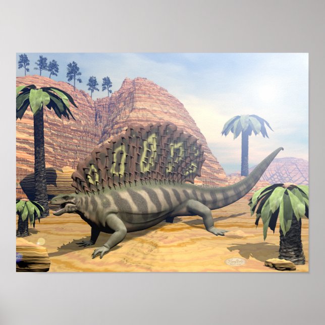 Póster Dinosaurio Edaphosaurus - renderizado 3D (Frente)