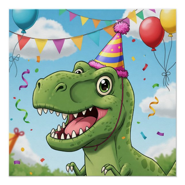 Póster Dinosaurio en cumpleaños (Anverso)