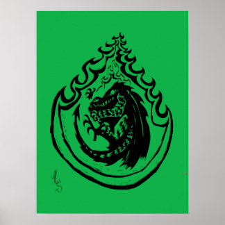 Póster Dinosaurio en llamas o dragón por Nic Sweet