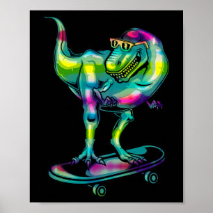 Póster Dinosaurio En Monopatin Patinando Equipo De Patina