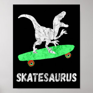 Póster Dinosaurio en monopatín T-rex divertido en skatebo