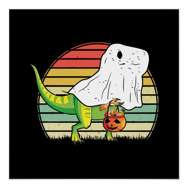 Póster Dinosaurio Fantasma Divertido Halloween (Anverso)