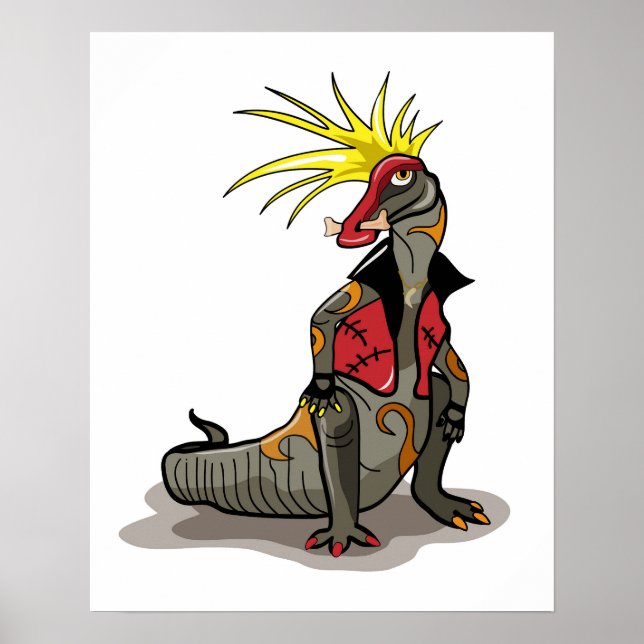 Póster Dinosaurio Hadrosaurus Vestido Como Punk. (Frente)