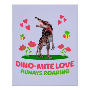 Póster Dinosaurio lindo para el día de San Valentín para 