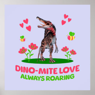 Póster Dinosaurio lindo para el día de San Valentín para 