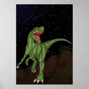 Póster Dinosaurio - Noche prehistórica