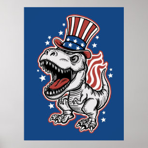 Póster Dinosaurio Patriótico Americano