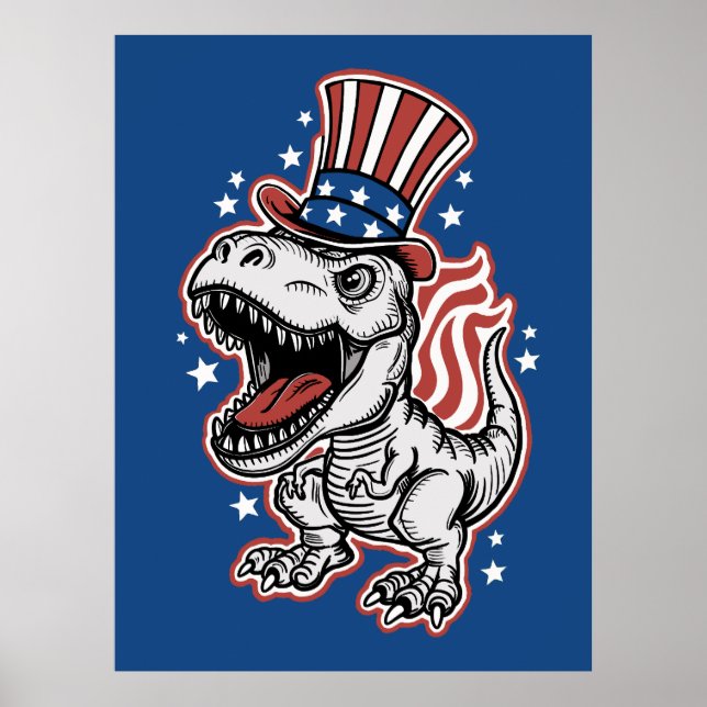 Póster Dinosaurio Patriótico Americano (Frente)