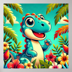 Póster Dinosaurio Personalizado Adorable en medio de vibr