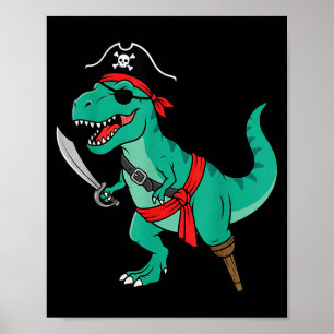 Póster Dinosaurio Pirata Niño Menor Chistoso Halloween Ni