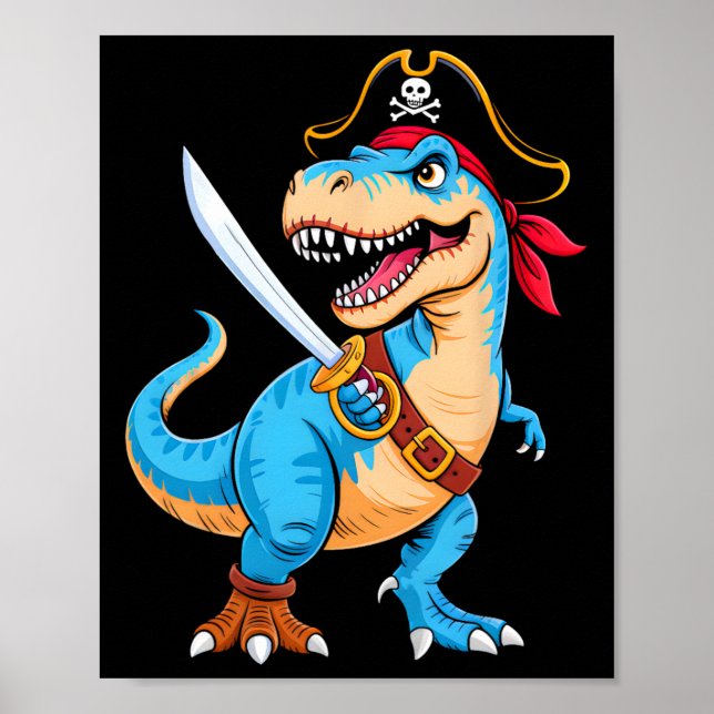 Póster Dinosaurio pirata T Rex niños divertidos Halloween (Frente)