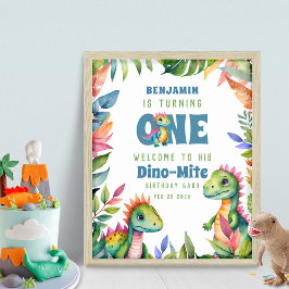 Póster Dinosaurio Primer cumpleaños Fiesta de bienvenida 