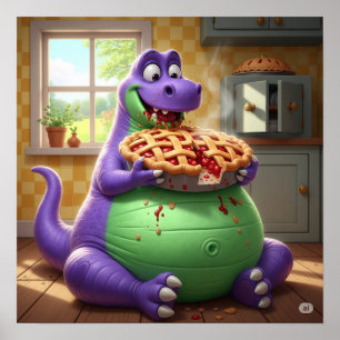 Póster Dinosaurio púrpura disfrutando el juego