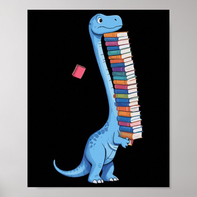 Póster Dinosaurio que lleva un libro leyendo Dino  (Frente)
