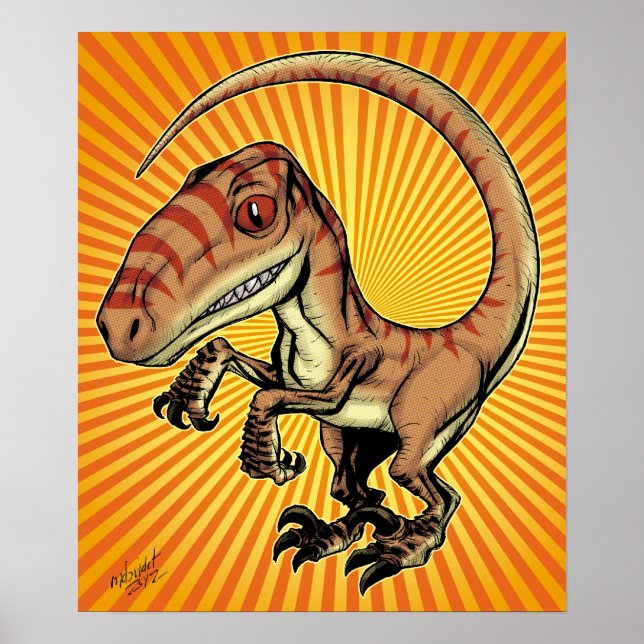 Póster Dinosaurio Raptor de Velociraptor por Marco D Cari (Frente)