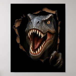 Póster Dinosaurio Raptor Tela Rota Divertido Gráfico 3D