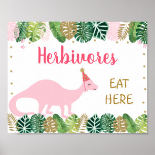 Póster Dinosaurio rosa Herbivores Mesa de Aniversario Rót