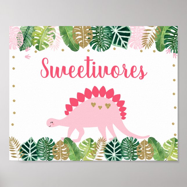 Póster Dinosaurio rosa Sweetivores Rótulo de mesa de comi (Frente)
