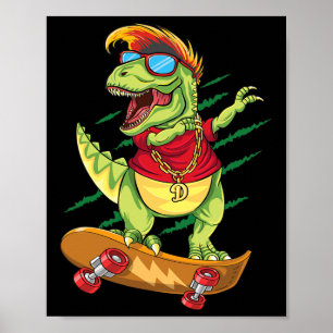 Póster Dinosaurio Skater Patinador Genial Dab T Rex S