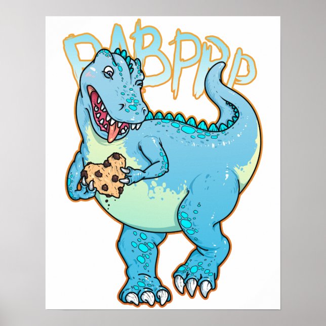 Póster Dinosaurio sosteniendo una galleta en forma de cor (Frente)