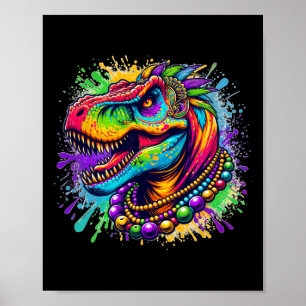 Póster Dinosaurio T Rex Mardi Gras Louisiana Carnaval Col