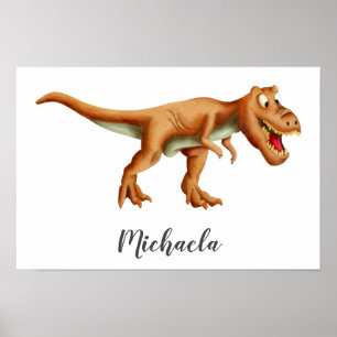 Póster Dinosaurio T-Rex marrón lindo con habitación de ni