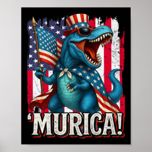 Póster Dinosaurio T Rex Murica 4 De Julio Bandera America