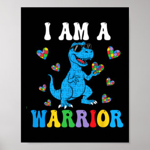 Póster Dinosaurio T-rex Niños Soy Un Niño Guerrero Autism