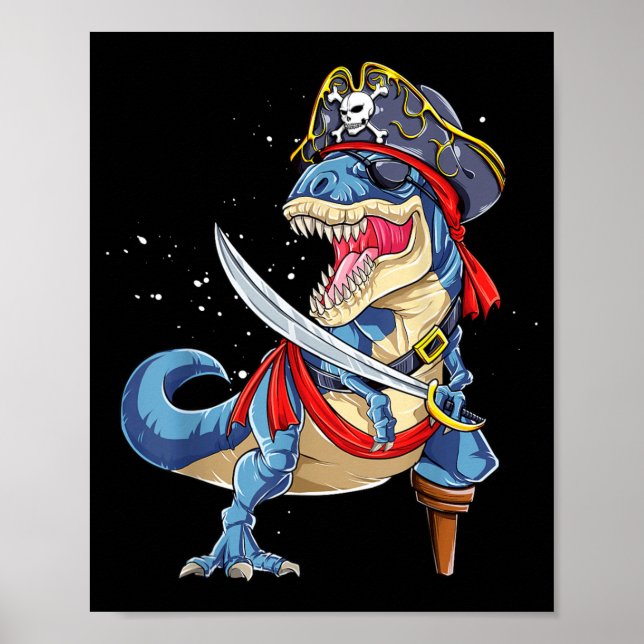Póster Dinosaurio T rex Pirata Jolly Roger Halloween Dive (Frente)