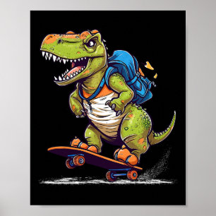 Póster Dinosaurio T Rex Skateboarding Genial Skateboardin