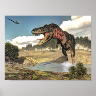 Póster Dinosaurio tarbosauro - renderizado 3D