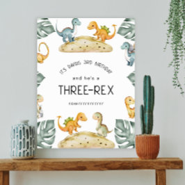 Póster Dinosaurio Tercer Cumpleaños Fiesta de Tres Rex