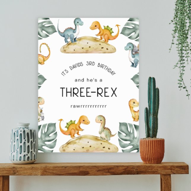Póster Dinosaurio Tercer Cumpleaños Fiesta de Tres Rex (Subido por el creador)