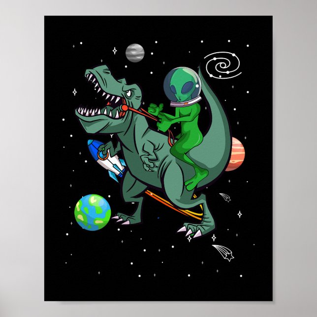 Póster Dinosaurio TRex en el extranjero astronauta del es (Frente)