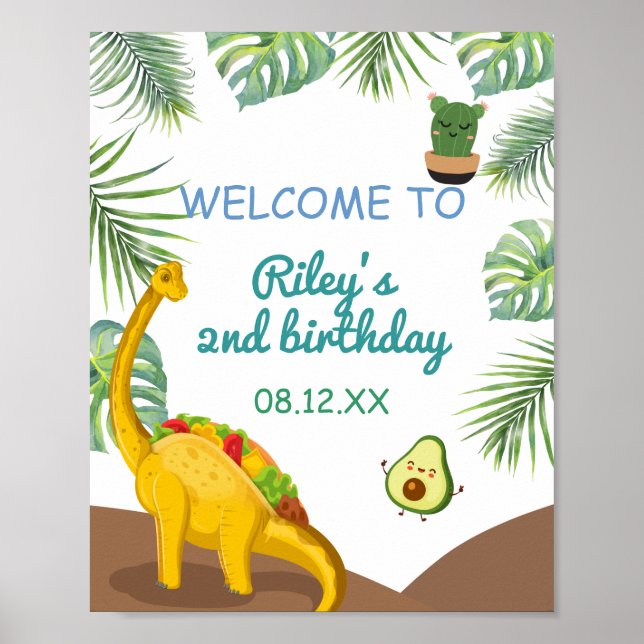 Póster Dinosaurio tropical Tacos Tacosaurus Fiesta Cumple (Frente)