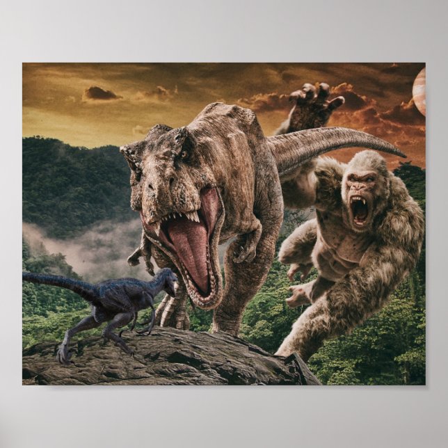 Póster Dinosaurio Tyrannosauro Gorilla Velociraptor (Frente)