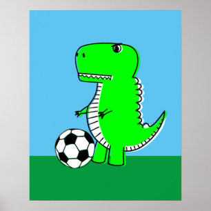 Póster Dinosaurio Verde ama el fútbol
