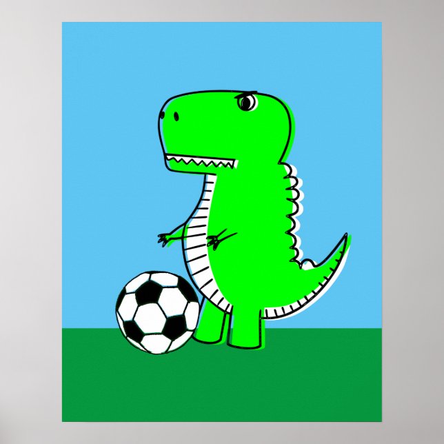 Póster Dinosaurio Verde ama el fútbol (Frente)