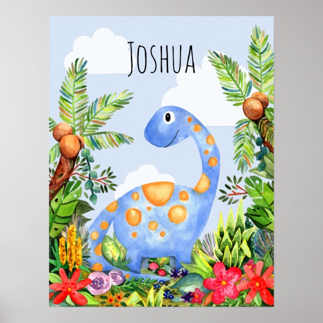 Póster Dinosaurios Acuarela Selva Bebés Niños Habitación (Frente)