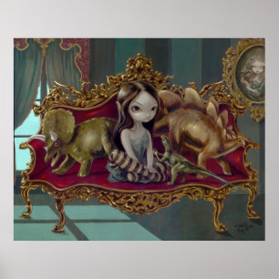 Póster Dinosaurios amigos abajo fantasía gótica Imprimir