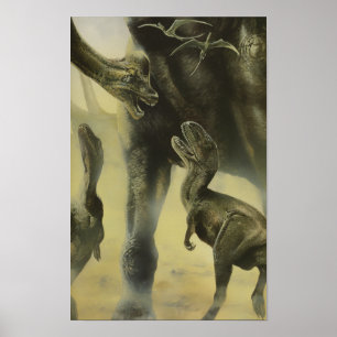 Póster Dinosaurios antiguos, Torvosaurus y Brachiosaurus