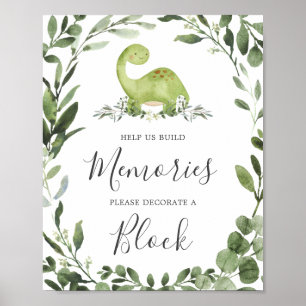 Póster Dinosaurios Baby Shower decoran un Rótulo en bloqu