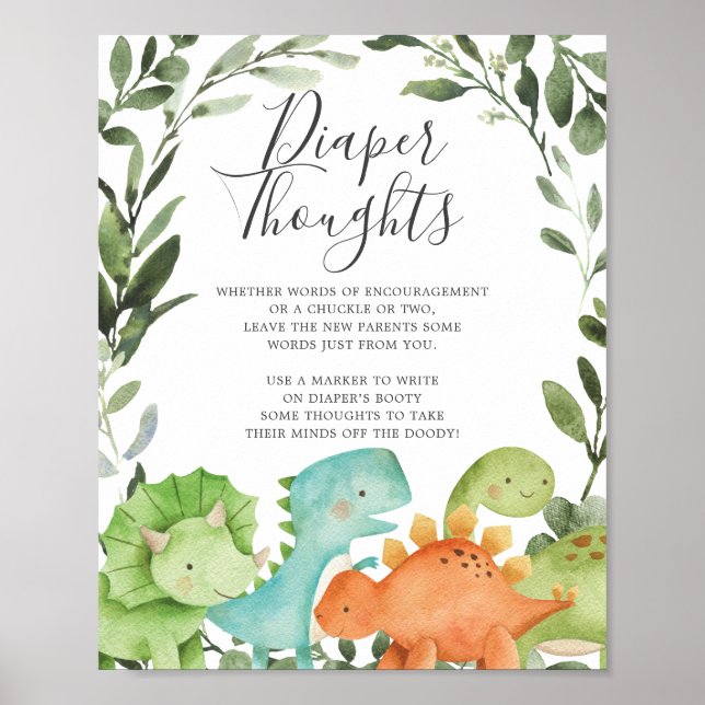 Póster Dinosaurios Baby Shower Diaper Thoughts Rótulo (Frente)