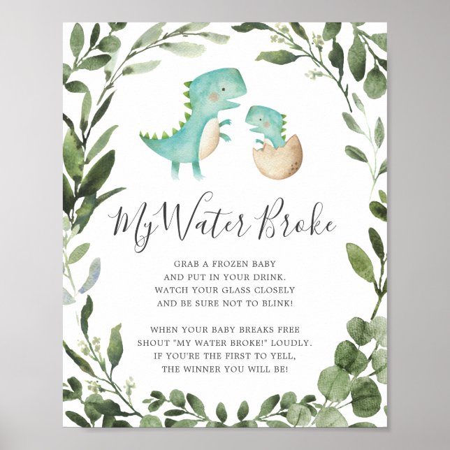 Póster Dinosaurios Baby Shower Mi Rótulo de agua rota (Frente)