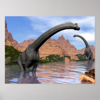 Póster Dinosaurios braquiosaurios en agua - Dreno 3D